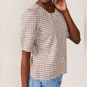 Flossie button down top able Checkered Short Sleeve Blouse